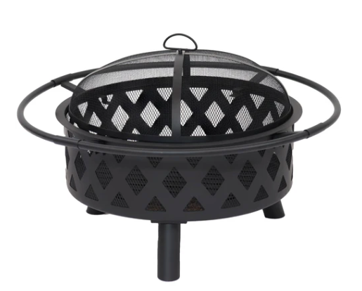 36 inch Black Outdoor Iron Fire Pit - Crossweave